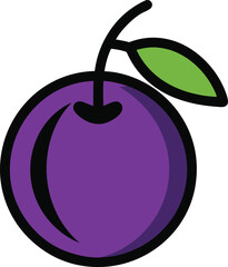 Plum Fruit Icon Black Outline on White Background - Simple Line Art Illustration