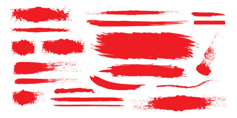 Set of red brush stroke. Red brush strokes vector on a white background, perfect for creative designs and art projects. Vector illustration.