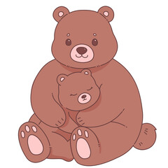 Cute hand drawn Bear and cub cuddling mother's day illustration