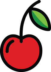 Cherry Fruit Icon - Black Outline on White Background