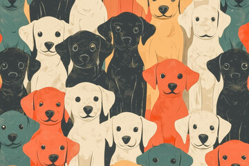 Hundreds of small puppies in a retro decoration texture, ideal for interior and packaging design.