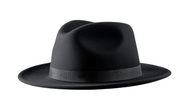 Classic Fedora: A stylish black fedora hat, a timeless symbol of classic elegance and sophistication. This accessory embodies a blend of vintage charm and enduring style. 