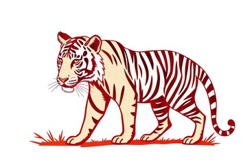 Obraz premium A vintage-style hand-drawn tiger silhouette, isolated on white, perfect for vintage designs, animal, vintage