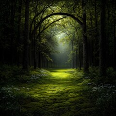 Obraz premium Enchanted Forest Archway with Glowing Path