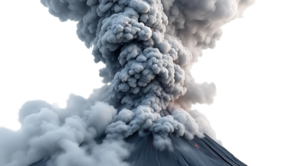 Close-up of volcanic smoke and ash captured mid-explosion with dynamic motion, perfect for visual effects, designs, or natural disaster themes. Isolated on transparent background