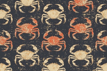 Aged vintage pattern with a retro feel, featuring a subtle low-contrast arrangement of tiny crabs