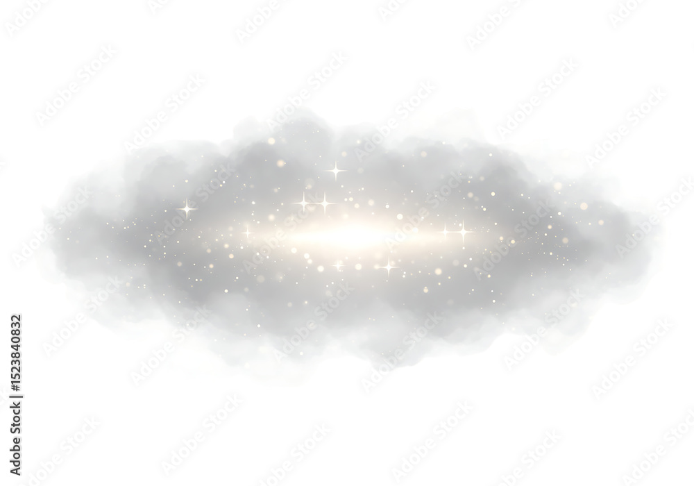 Poster abstract cloud of light with sparkling particles on black background for design elements and special