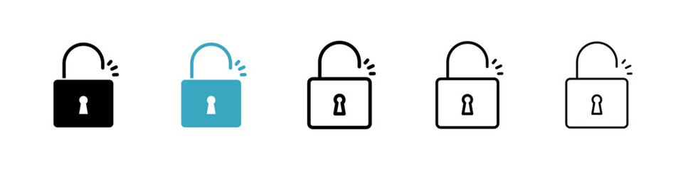 Unlock icons in Multiple Styles Set. Vector Illustration