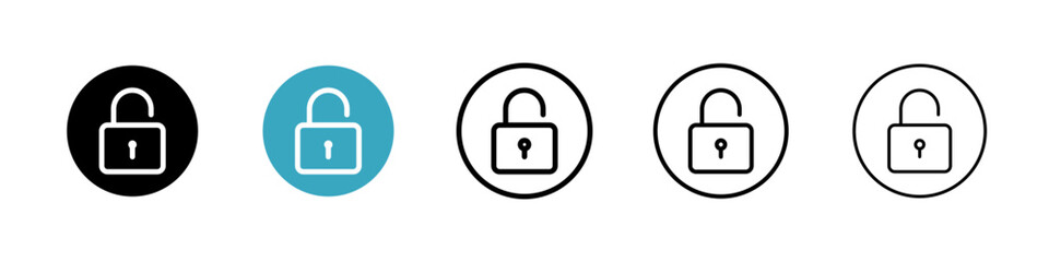 Unlock icons in Multiple Styles Set. Vector Illustration