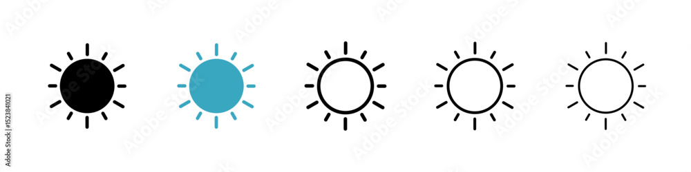 Poster sun icons in multiple styles set. vector illustration