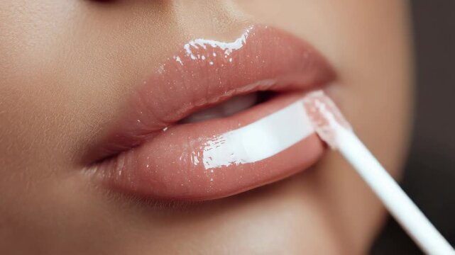 Close-up of lips with lip gloss application.