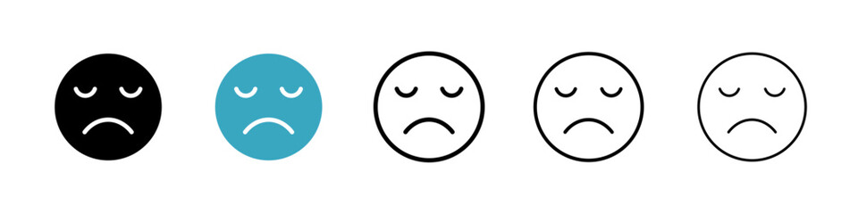 Sad icons in Multiple Styles Set. Vector Illustration