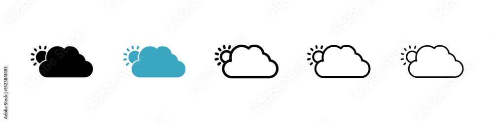 Poster partially cloudy icons in multiple styles set. vector illustration