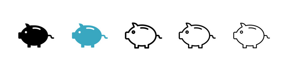 Piggy bank icons in Multiple Styles Set. Vector Illustration