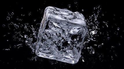 Obraz premium Captivating ice cube suspended in time with a burst of surrounding water