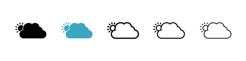 Partially cloudy icons in Multiple Styles Set. Vector Illustration