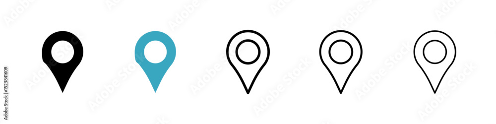 Poster navigation pin icons in multiple styles set. vector illustration