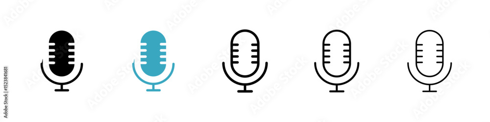 Poster microphone icons in multiple styles set. vector illustration