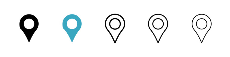 Navigation pin icons in Multiple Styles Set. Vector Illustration