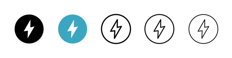 Lightning bolt icons in Multiple Styles Set. Vector Illustration