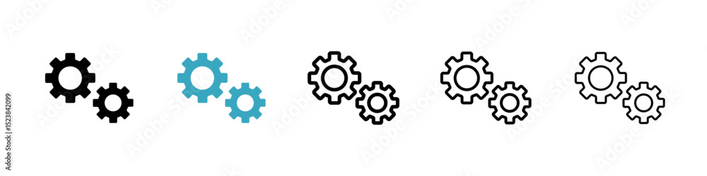 Poster gears icons in multiple styles set. vector illustration
