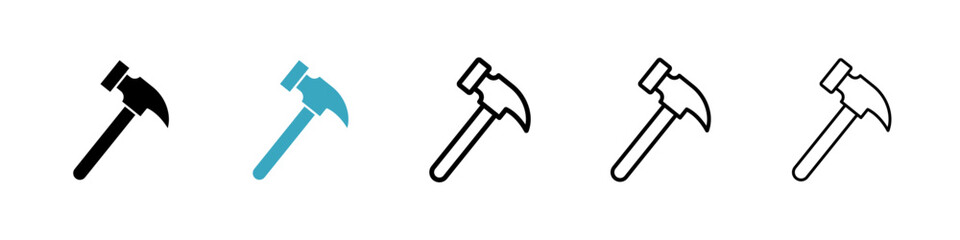 Hammer icons in Multiple Styles Set. Vector Illustration