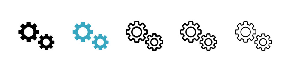 Gears icons in Multiple Styles Set. Vector Illustration