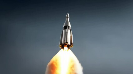 Rocket launch inside an illuminated light bulb against a dramatic cloudy sky in a surreal landscape - Powered by Adobe