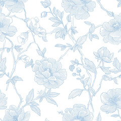 Obraz premium Seamless pattern repeat botanical floral design for wallpaper, fabric and product packaging, elegant English style motif