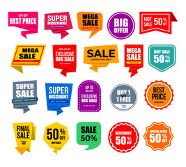 colorful sale stickers badges collection set