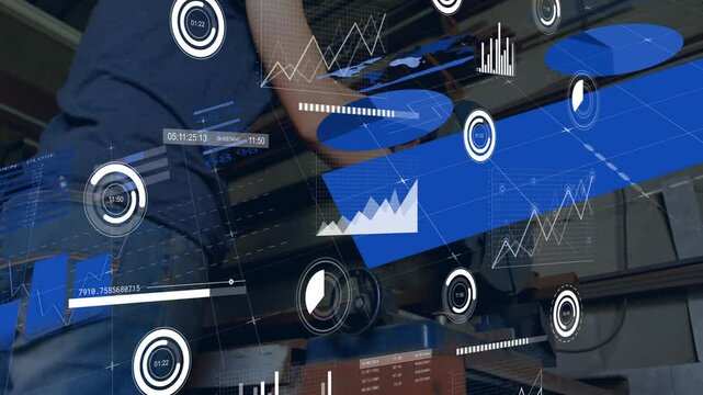 Technician adjusting lever and knobs while initiating virtual data panels at machine for monitoring