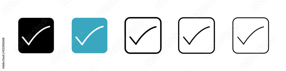 Aufkleber check mark icons in multiple styles set. vector illustration