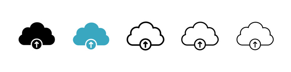 Cloud upload icons in Multiple Styles Set. Vector Illustration