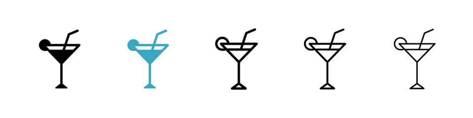 Cocktail icons in Multiple Styles Set. Vector Illustration