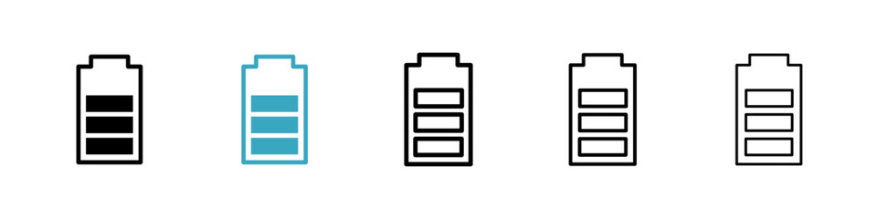 Battery icons in Multiple Styles Set. Vector Illustration