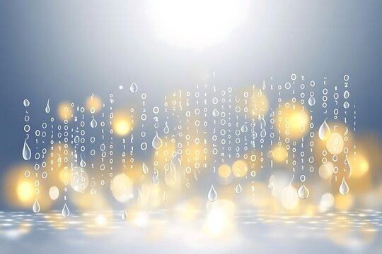 Abstract binary code rain with golden bokeh background illustration
