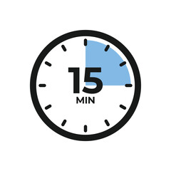 15 Minute Timer Icon. Blue Clock Icon Symbol Vector.