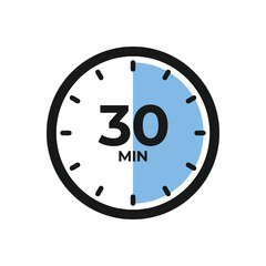 30 minutes. Countdown timer icon. Vector illustration.