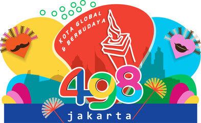 Vector illustration of Jakarta, the 498th anniversary of the global city icon