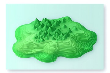 Abstract Topographic Green Island with Layered Contour Lines Illustration