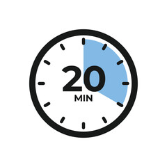 20 Minute Timer. Circular Clock Timer Flat Style Vector.