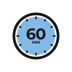60 seconds, minutes stopwatch icon. Clock and watch, timer, countdown symbol.