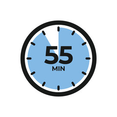 55 minutes on stopwatch icon in flat style. Clock timer vector illustration on isolated background.