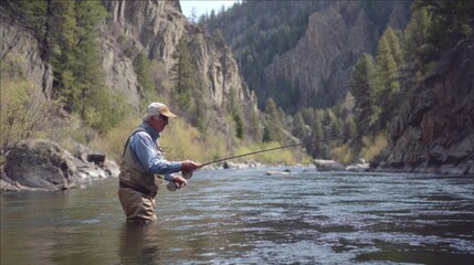 Man fly fishing in river