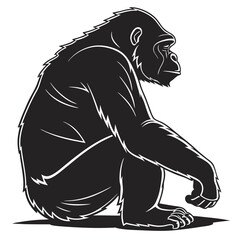 Fototapeta premium Vector Silhouette of a Seated Gorilla