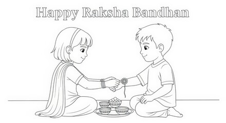 Obraz premium An illustration depicting a traditional Raksha Bandhan ceremony involving giftgiving and flower exchange between siblings or close relatives