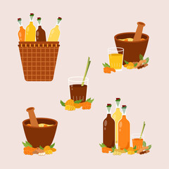 Jamu or traditional herb drink collection illustration