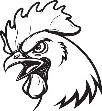 Black silhouette of chicken face in angry mood, bold flat style with clean lines, ideal for stock use and easy to trace for creative artwork