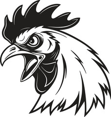 Obraz premium Bold rooster face silhouette with fierce beak open and intense eyes, clean black art for expressive tracing use or commercial stock illustration