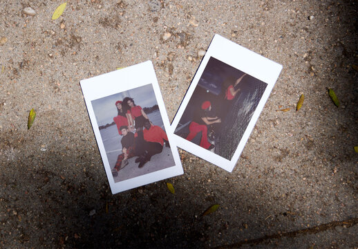 Mockup of Mini Polaroids on Outdoor Surface. 46 x 62 mm